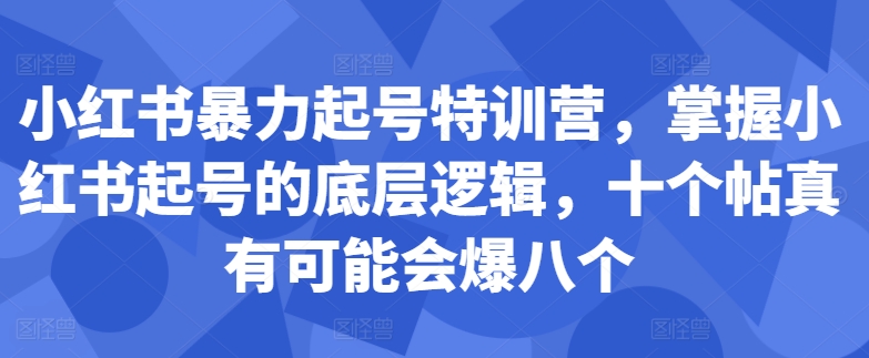 小红书暴力起号特训营，掌握小红书起号的底层逻辑，十个帖真有可能会爆八个-搞钱利器