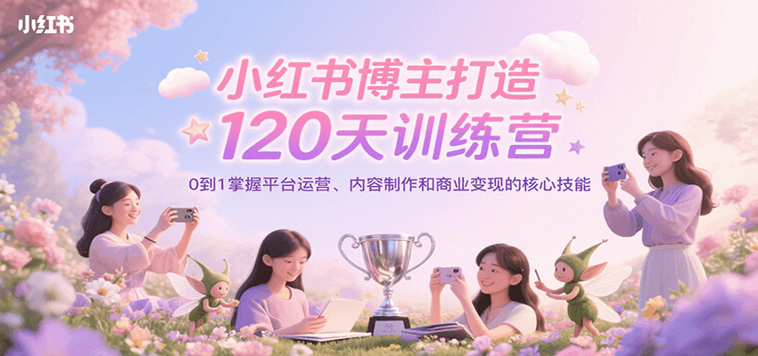 小红书博主打造120天训练营，0到1掌握平台运营、内容制作和商业变现-搞钱利器