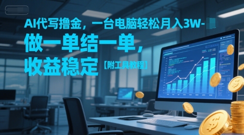 AI代写撸金，一台电脑轻松月入1-3W，做一单结一单，收益稳定【附工具教程】-搞钱利器