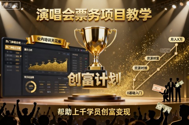 演唱会票务项目教学，业内培训天花板，帮助上千学员创富变现(更新)-搞钱利器