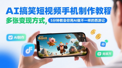 AI搞笑短视频手机制作教程，多张变现方式，5分钟教会你用AI做不一样的西游记-搞钱利器