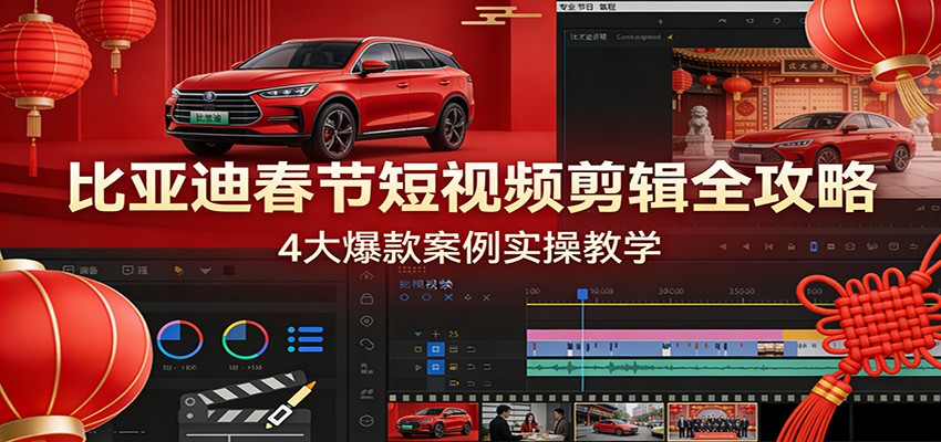 比亚迪春节短视频剪辑全攻略，4大爆款案例实操教学-搞钱利器