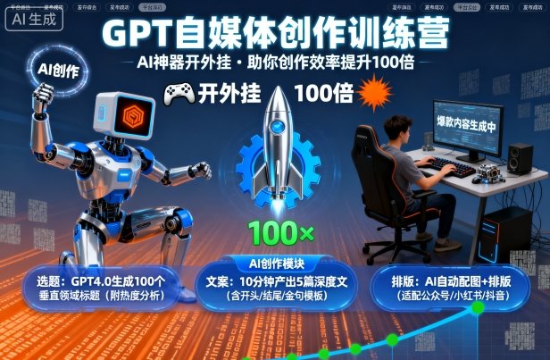GPT自媒体创作训练营：AI神器开外挂，助你创作效率提升100倍-搞钱利器