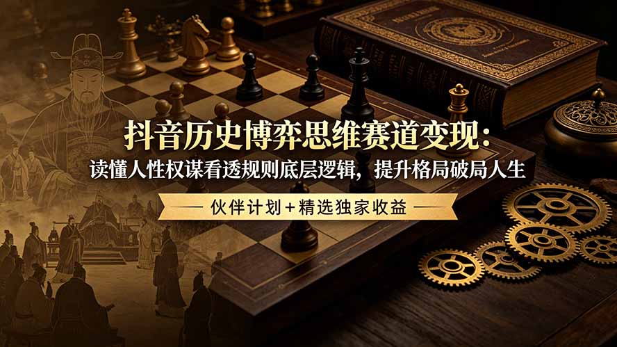 抖音历史博弈思维赛道变现：读懂人性权谋看透规则底层逻辑，提升格局破局人生，伙伴计划+精选独家收益-搞钱利器
