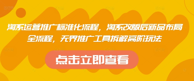 淘系运营推广标准化流程，​淘系改版后新品布局全流程，无界推广工具拆解高阶玩法-搞钱利器