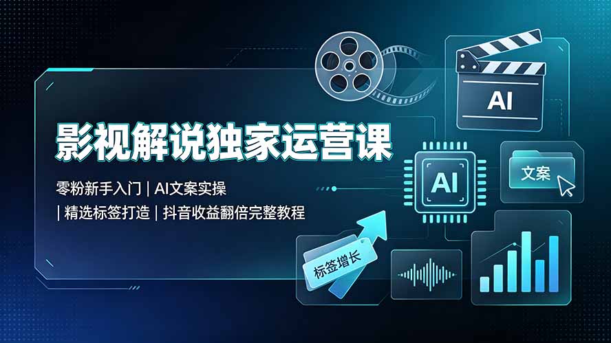 影视解说独家运营课：零粉新手入门｜AI文案实操｜精选标签打造｜抖音收益翻倍完整教程-搞钱利器