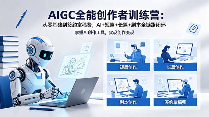 AIGC全能创作者训练营：从零基础到签约拿稿费，AI+短篇+长篇+剧本全链路闭环-搞钱利器
