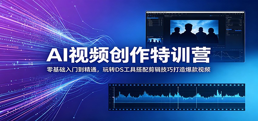 AI视频创作特训营：零基础入门到精通，玩转DS工具搭配剪辑技巧打造爆款视频-搞钱利器