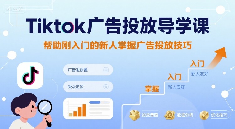 Tiktok广告投放导学课，帮助刚入门的新人掌握广告投放技巧-搞钱利器