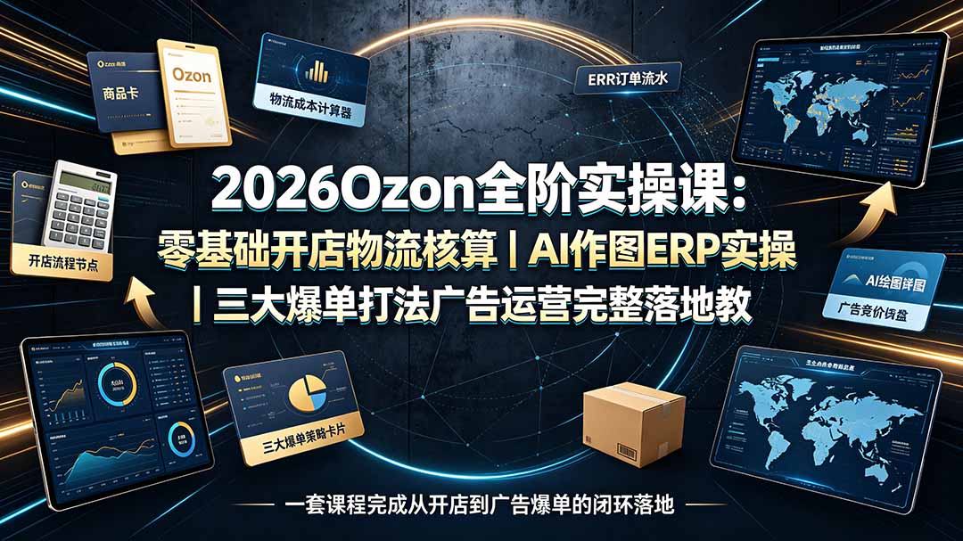 2026Ozon全阶实操课：零基础开店物流核算｜AI作图ERP实操｜三大爆单打法广告运营完整落地教程-搞钱利器