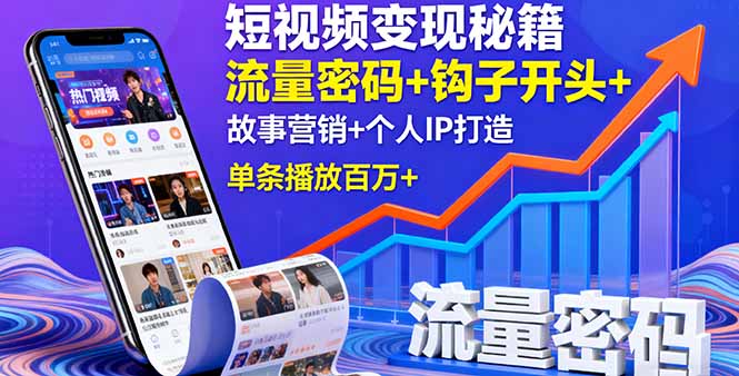 短视频变现秘籍，流量密码+钩子开头+故事营销+个人IP打造，单条播放百万+-搞钱利器