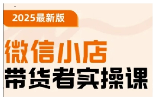 2025最新版微信小店带货者实操课，基础操作到高级运营技巧，快速上手-搞钱利器