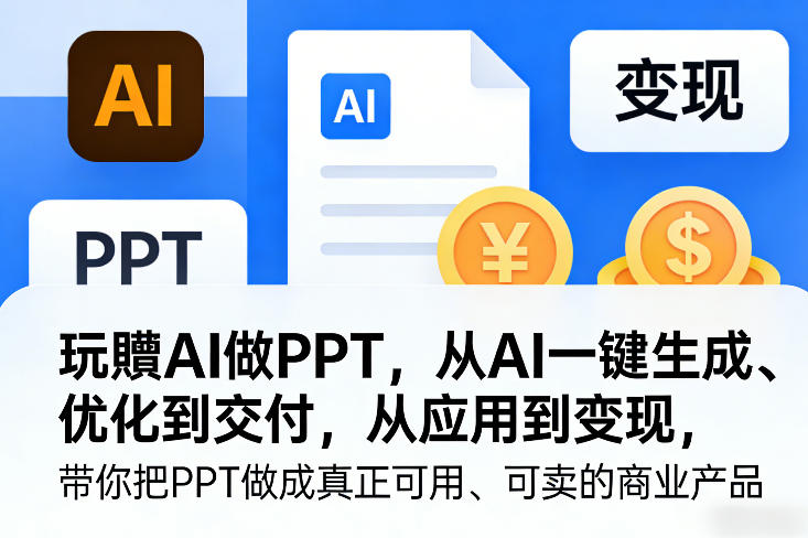 玩賺AI做PPT，从AI一键生成、优化到交付，从应用到变现，带你把PPT做成真正可用、可卖的商业产品(更新0513)-搞钱利器