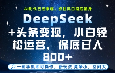 DeepSeek+头条变现，保姆级教学，小白轻松上手，日入8张+【揭秘】-搞钱利器