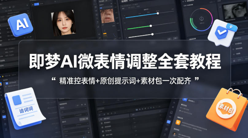 即梦AI微表情调整全套教程，精准控表情+原创提示词+素材包一次配齐-搞钱利器