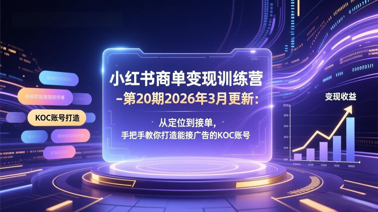 小红书商单变现训练营-第20期26年3月更新：从定位到接单，手把手教你打造能接广告的KOC账号-搞钱利器