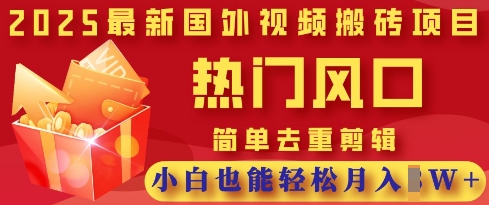 2025最新视频搬砖项目，热门风口，简单去重剪辑，小白也能轻松月入过W-搞钱利器