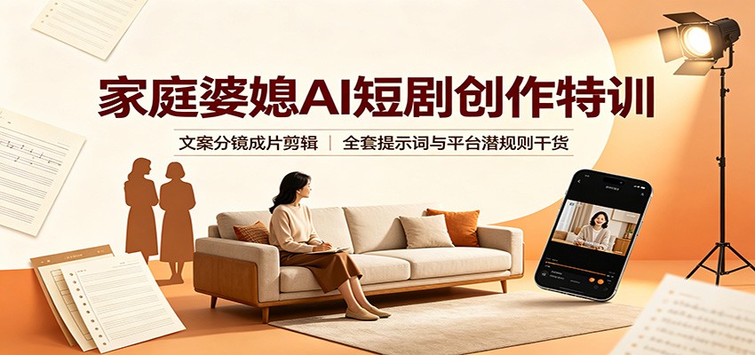 家庭婆媳AI短剧创作特训：文案分镜成片剪辑，全套提示词与平台潜规则干货-搞钱利器