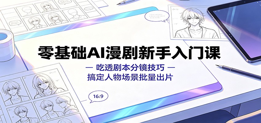 零基础AI漫剧新手入门课：吃透剧本分镜技巧，搞定人物场景批量出片-搞钱利器