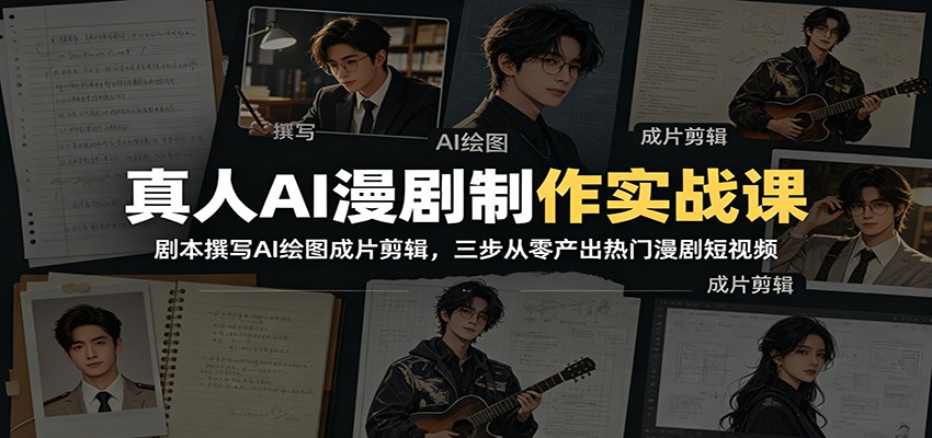 真人AI漫剧制作实战课：剧本撰写AI绘图成片剪辑，三步从零产出热门漫剧短视频-搞钱利器