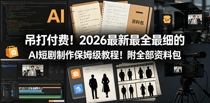 吊打付费！2026最新最全最细的AI短剧制作保姆级教程！附全部资料包-搞钱利器
