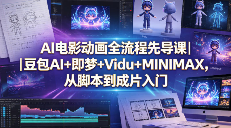 AI电影动画全流程先导课｜豆包AI+即梦+Vidu+MINIMAX，从脚本到成片入门-搞钱利器