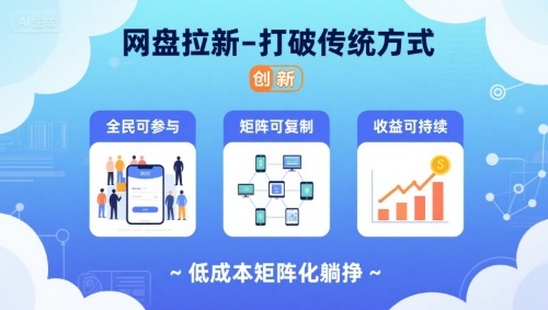 网盘拉新-打破传统方式，低成本矩阵化躺挣，全民可参与、矩阵可复制、收益可持续【揭秘】-搞钱利器