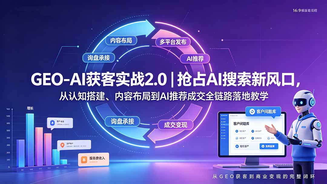 GEO-AI获客实战｜抢占AI搜索新风口，从认知搭建、内容布局到AI推荐成交全链路落地教学-搞钱利器
