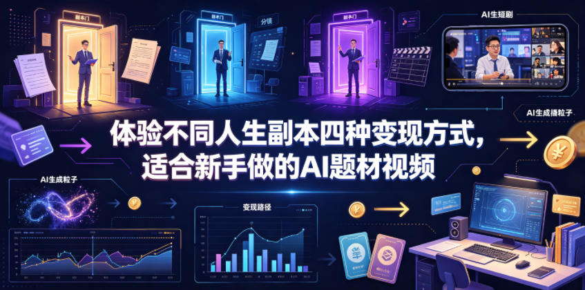 体验不同人生副本四种变现方式，适合新手做的AI题材视频-搞钱利器
