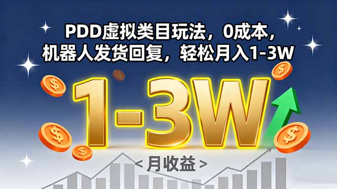 PDD虚拟类目玩法，0成本，机器人发货回复，轻松月入1-3W-搞钱利器