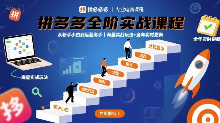 拼多多全阶实战课程，从新手小白到运营高手，海量实战玩法+全年实时更新【2025年10月更新】-搞钱利器