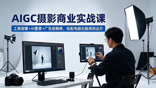 AIGC 摄影商业实战课，工具部署+AI置景+广告级精修，低配电脑也能高效出片-搞钱利器