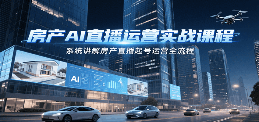 房产AI直播运营实战课程，系统讲解房产直播起号运营全流程-搞钱利器