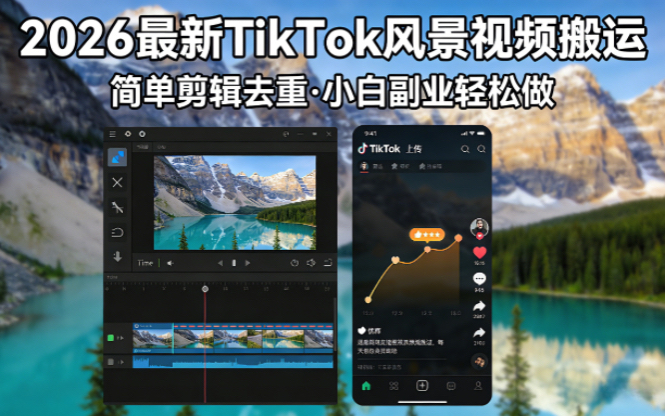 2026最新TikTok风景视频搬运简单剪辑去重小白副业月入 8000-搞钱利器