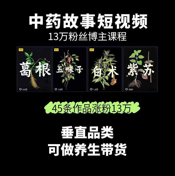 图片[1]-中草药养生赛道：AI文案+故事模板+橱带货，45条作品涨粉13w+单月变现1万+-搞钱利器