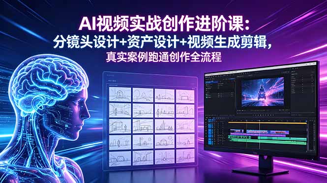 AI视频实战创作进阶课：分镜头设计+资产设计+视频生成剪辑，真实案例跑通创作全流程-搞钱利器