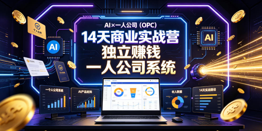 AI×一人公司(OPC)14天商业实战营，用AI帮你搭建一个属于你自己的、能独立賺钱的一人公司系统-搞钱利器