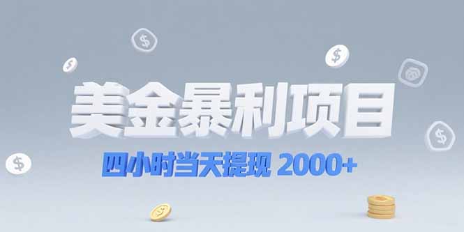 美金暴利项目，四小时当天提现 2000+机会留给会选赛道的人-搞钱利器