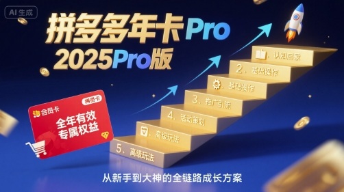 拼多多年卡2025Pro版，五大板块从认知到基础、从推广到活动、从活动到玩法-搞钱利器