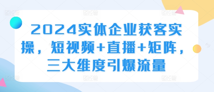 2024实体企业获客实操，短视频+直播+矩阵，三大维度引爆流量-搞钱利器