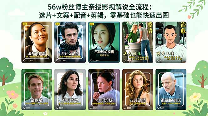 56万粉丝博主亲授影视解说全流程：选片+文案+配音+剪辑，零基础也能快速出圈-搞钱利器