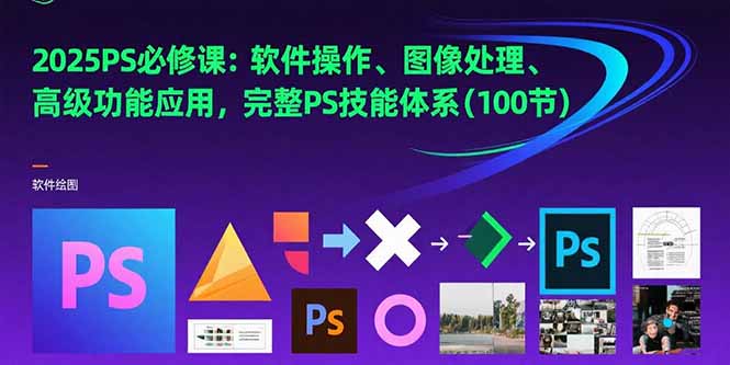 2025PS必修课：软件操作、图像处理、高级功能应用，完整PS技能体系(100节-搞钱利器