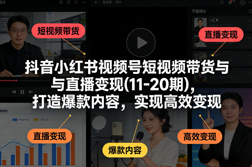 抖音小红书视频号短视频带货与直播变现(10-21期)，打造爆款内容，实现高效变现(更新05月08日)-搞钱利器