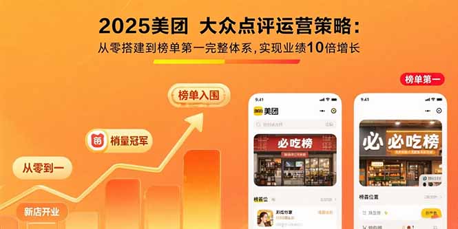 2025美团 大众点评运营策略:从零搭建到榜单第一完整体系,实现业绩10倍增长-搞钱利器