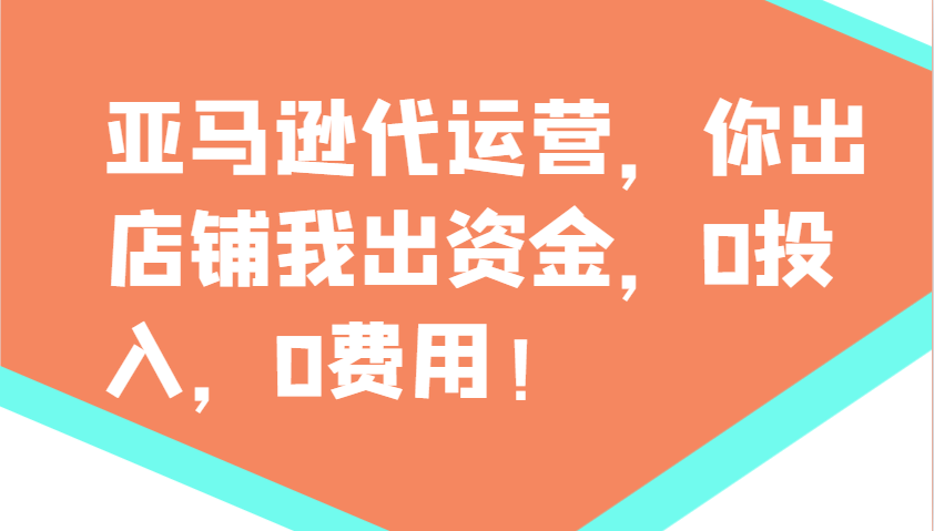 亚马逊代运营，你出店铺我出资金，0投入，0费用，无责任每天300分红，赢亏我承担-搞钱利器
