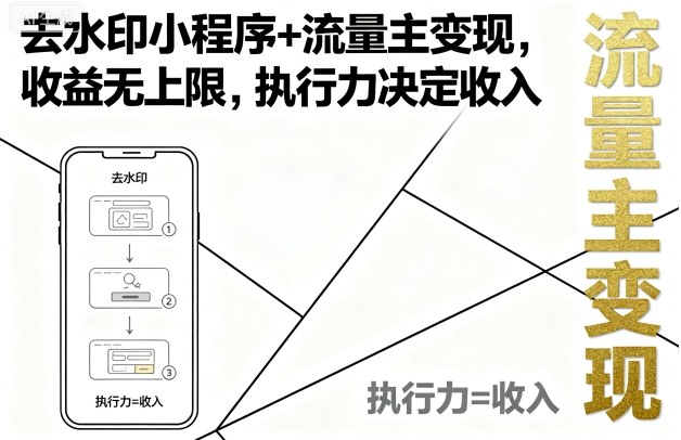 去水印小程序+流量主变现，收益无上限，执行力决定收入-搞钱利器