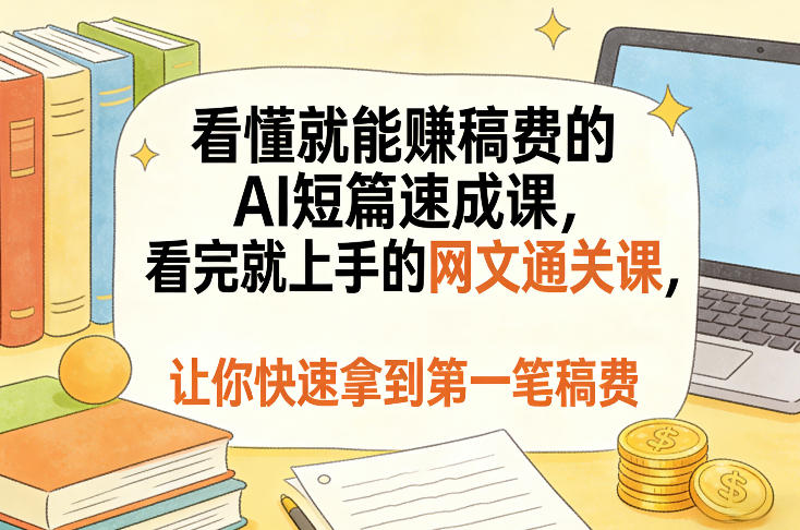 看懂就能賺稿费的AI短篇速成课，看完就上手的网文通关课，让你快速拿到第一笔稿费(更新5月)-搞钱利器