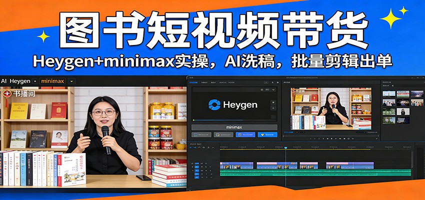 图书短视频带货：Heygen+minimax实操，AI洗稿 ，批量剪辑出单-搞钱利器