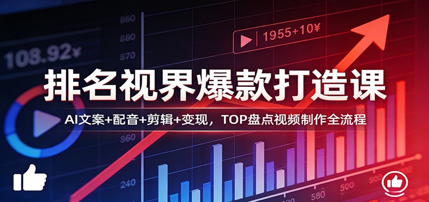 排名视界爆款打造课：AI文案+配音+剪辑+变现，TOP盘点视频制作全流程-搞钱利器