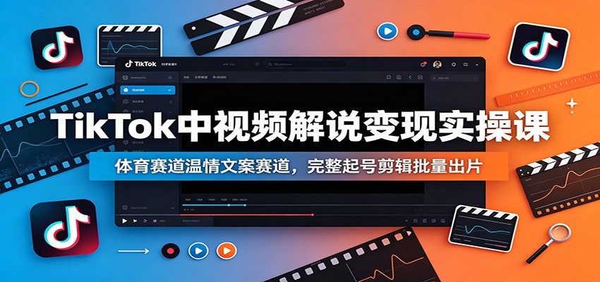 TikTok中视频解说变现实操课：体育赛道温情文案赛道，完整起号剪辑批量出片-搞钱利器